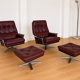 Vintage Swedish Arne Norell lounge chairs and matching stools 1970s