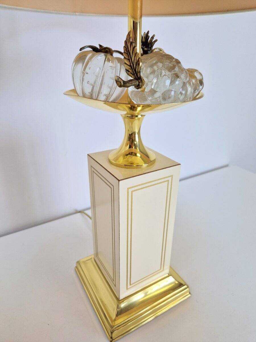Regency Fruit Bowl Table Lamps in Brass and Crystal from Maison Le Dauphin, 1970s, Set of 2