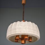 Scandinavian modern adjustable teak & wool pendant lamp from Domus, 1960s
