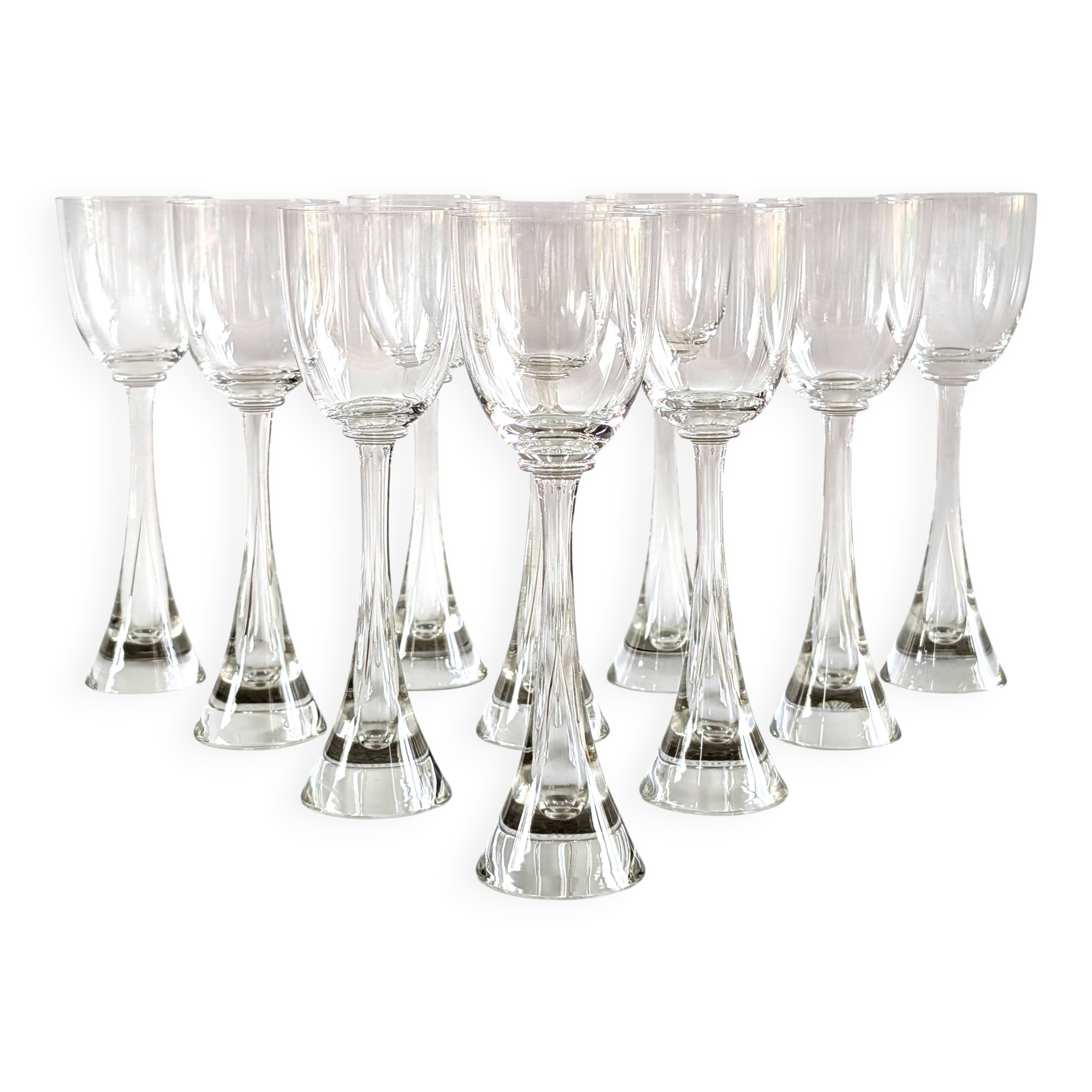 Set of 10 Flight wine glasses from the 60s