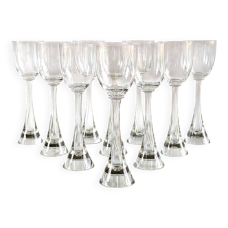 Set of 10 Flight wine glasses from the 60s