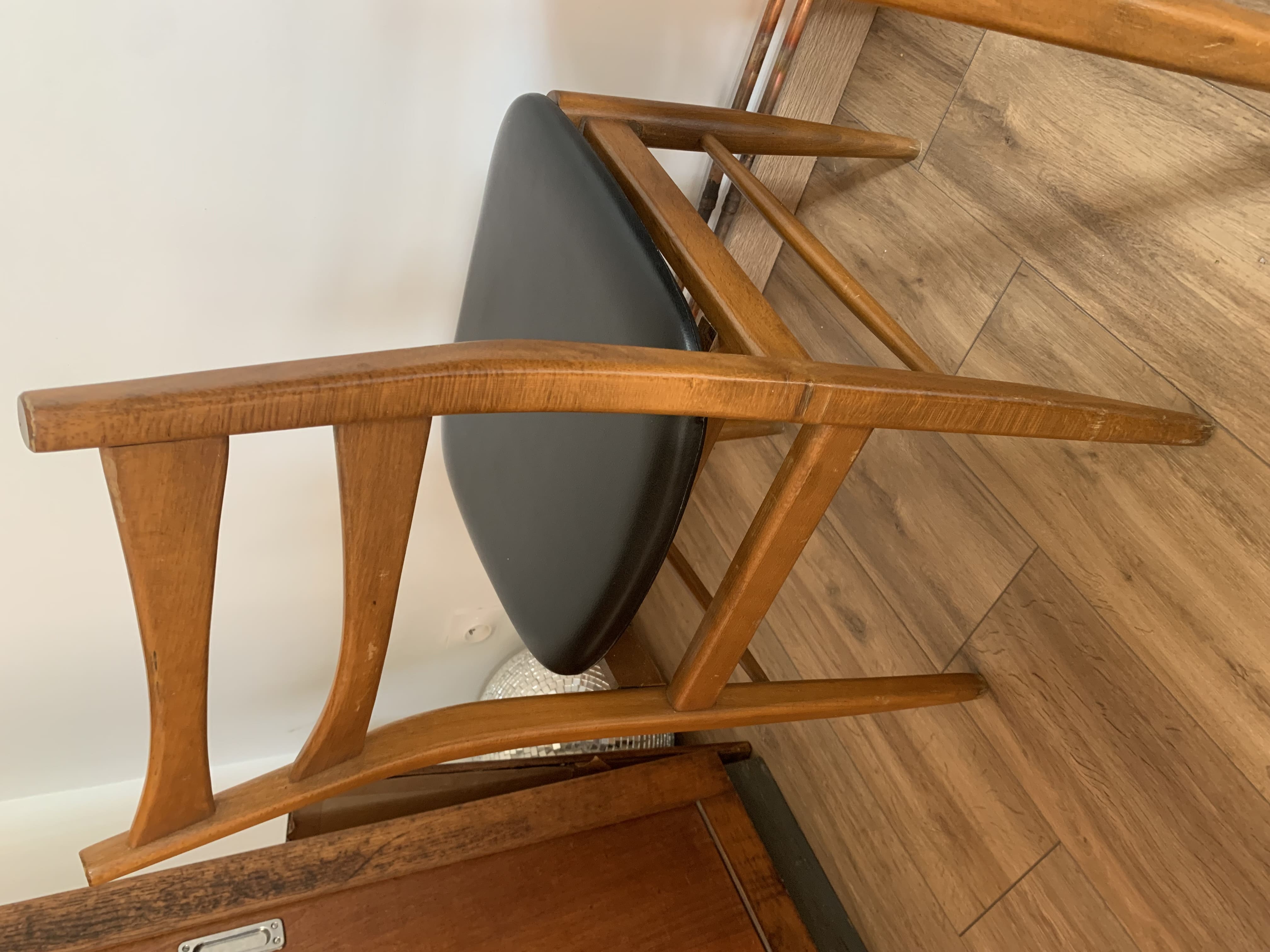 Series of 4 wooden & imitation leather chairs