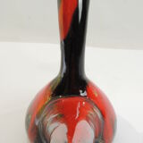 Glazed ceramic porron / Mid-century oil vase from Perpignan France black red and jau