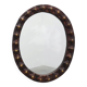 Spanish Brutalist Oval Mirror in Hand-Carved Wood with Brass Studs