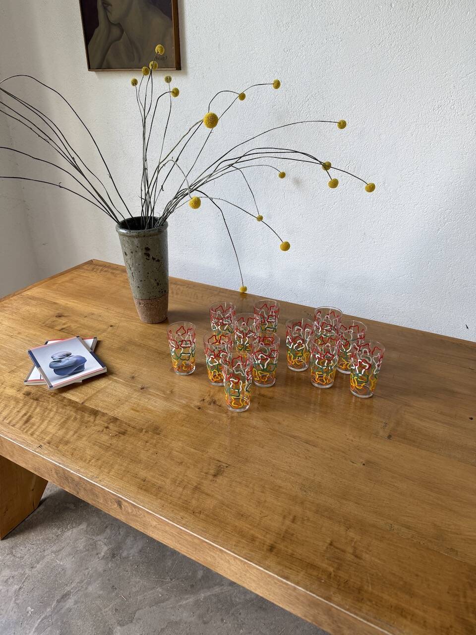 Set of 12 graphic glasses 1970