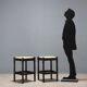 Pair of vintage wooden and rope stools, Italy, 1970s