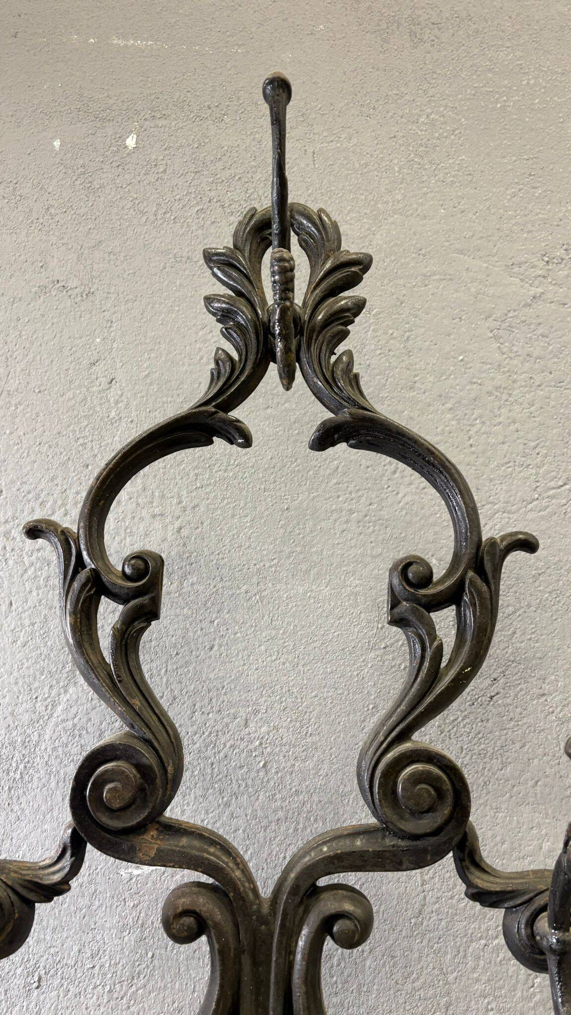 Antique cast iron hall stand, Victorian coat rack with marble base, ornate hall tree, 19th century