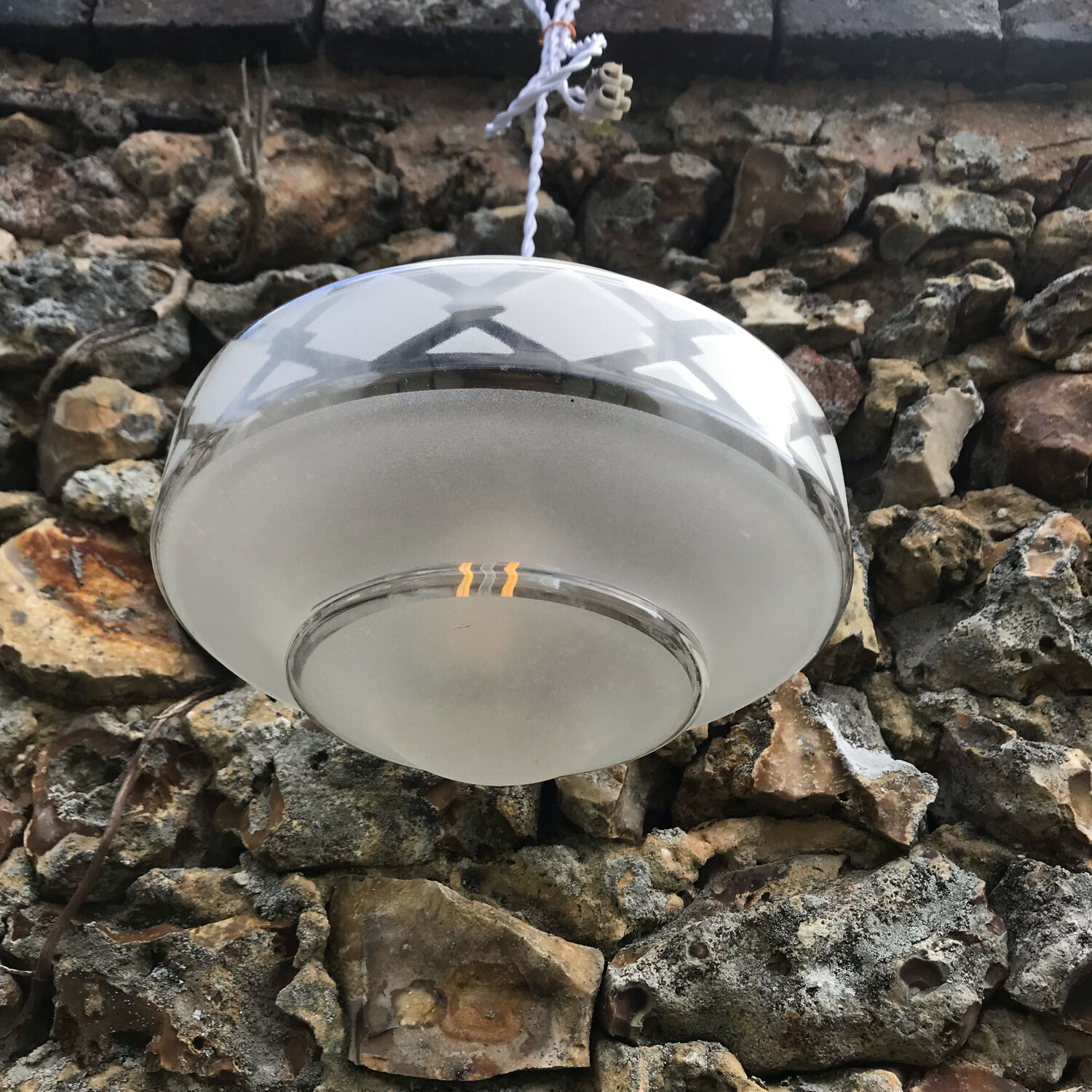 Vintage sandblasted glass pendant lamp