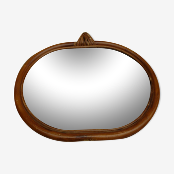 Miroir vintage ovale en bambou et rotin - 31x28cm