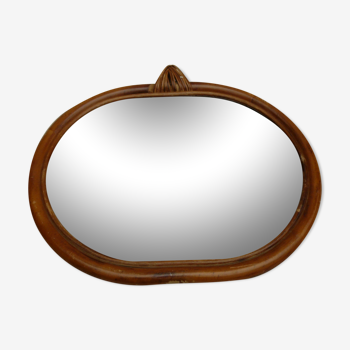 Vintage oval mirror in bamboo and rattan - 31x28cm