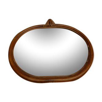 Vintage oval mirror in bamboo and rattan - 31x28cm