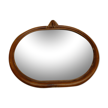 Vintage oval mirror in bamboo and rattan - 31x28cm