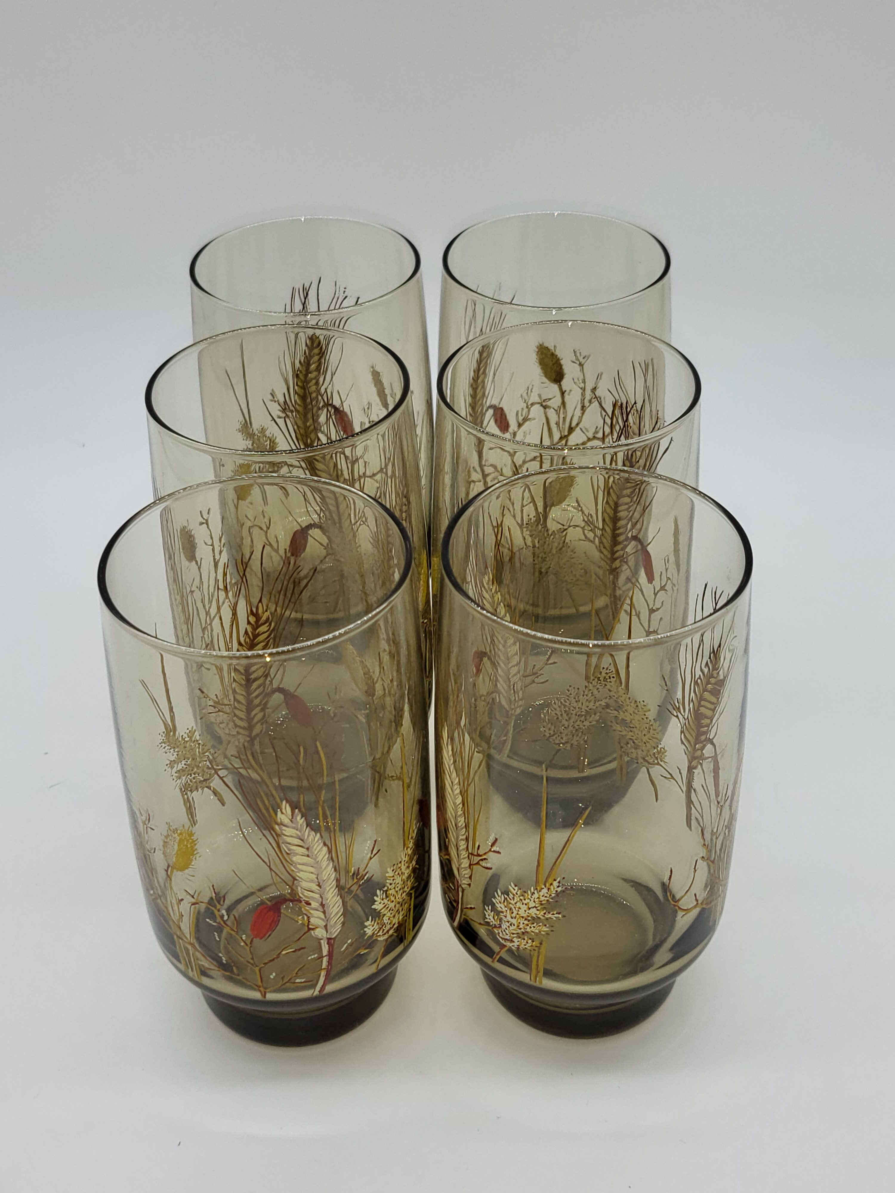 Pitcher and 6 lemonade glasses - wheat cob decoration - Luminarc France - vintage 70s