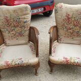 Pair of armchairs in walnut 1930