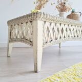White rattan coffee table with glass top