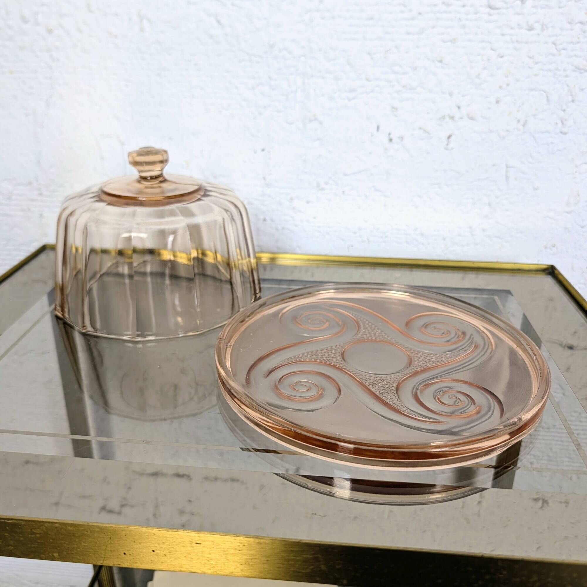 Art Deco pink glass cheese dome