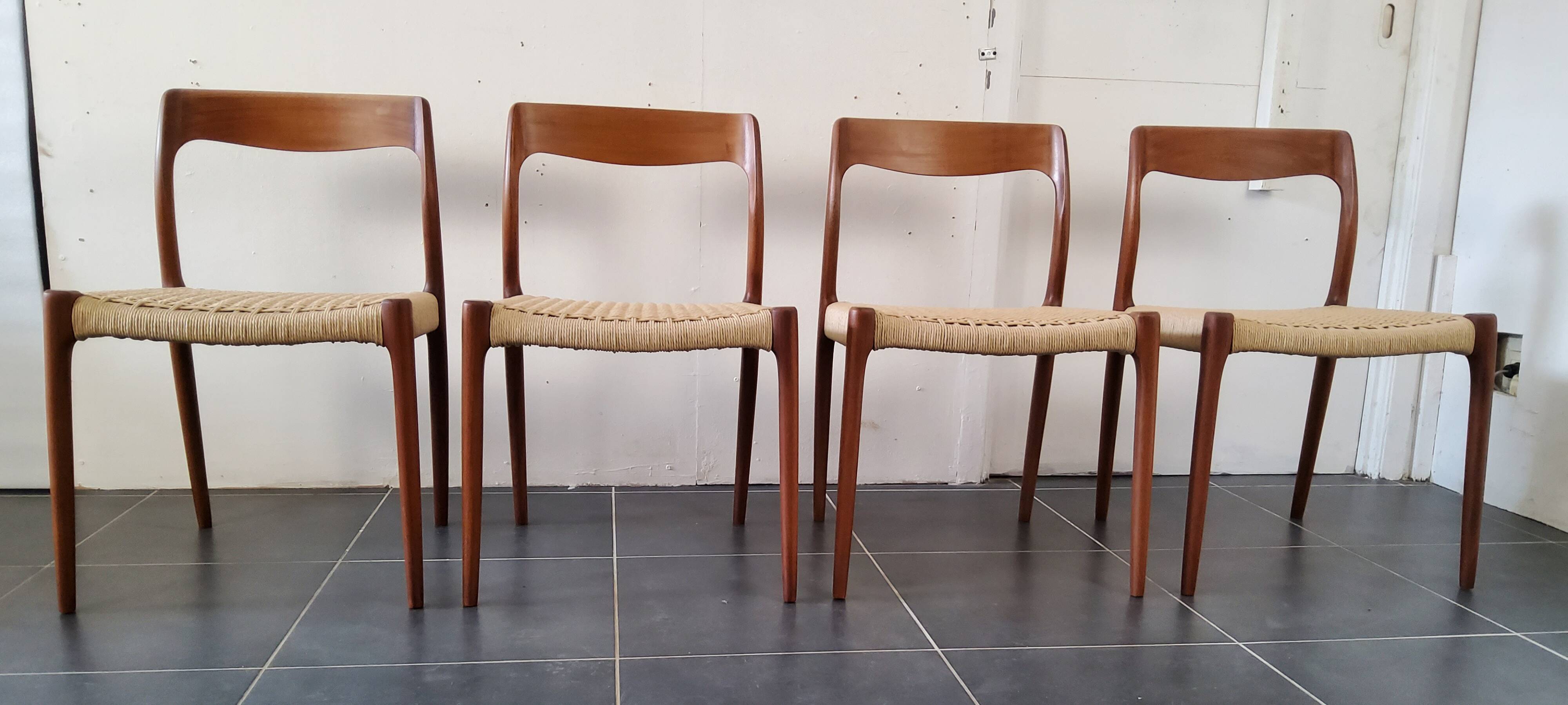 Danish dining chairs in wood and paper cord