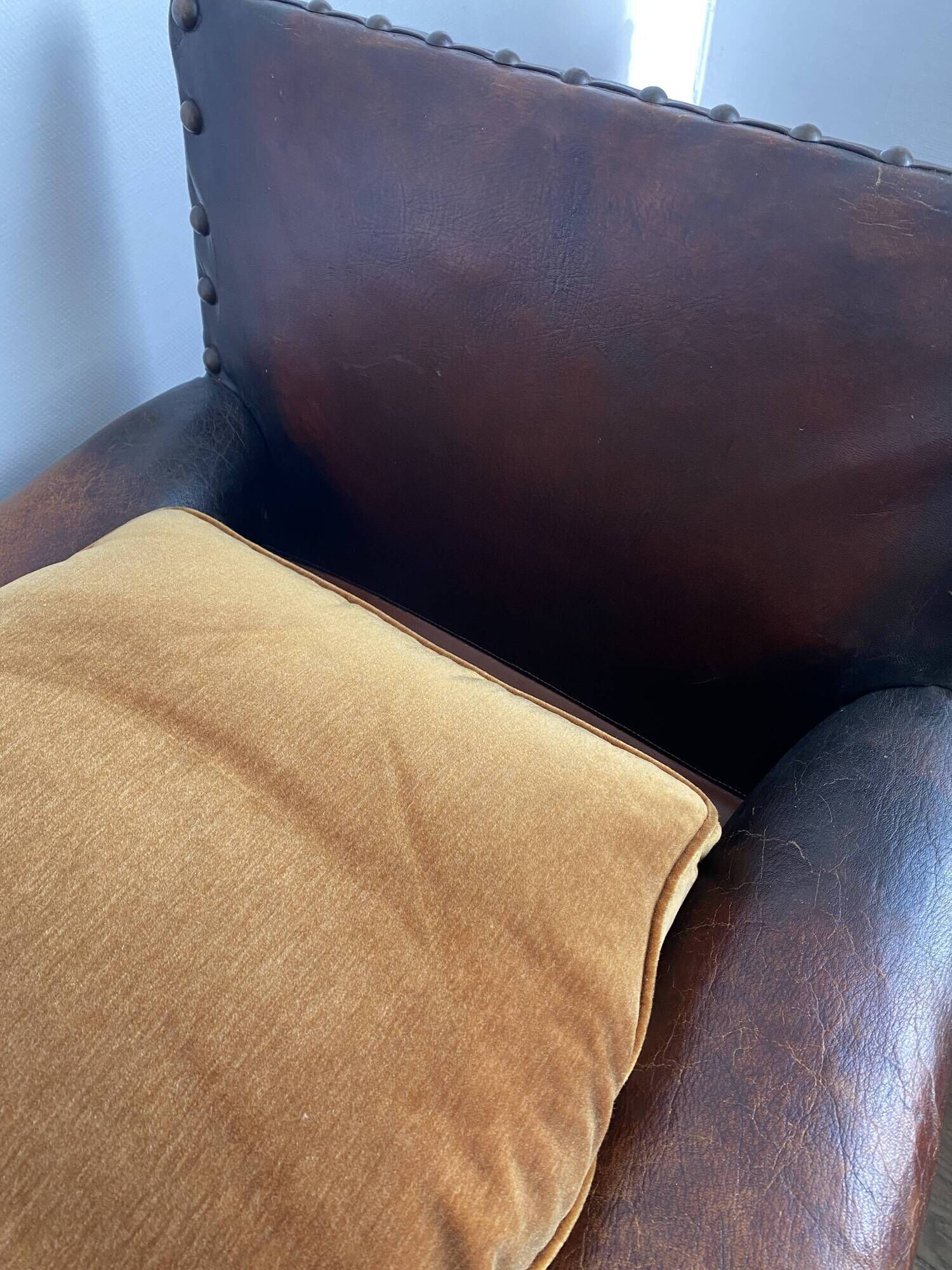 Pair of english leather club armchairs 1930 30 art deco