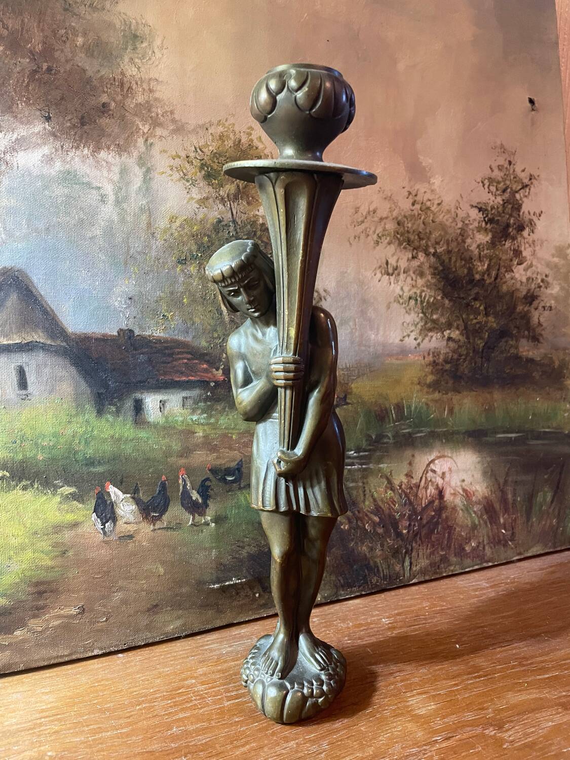 Art deco bronze candle holder