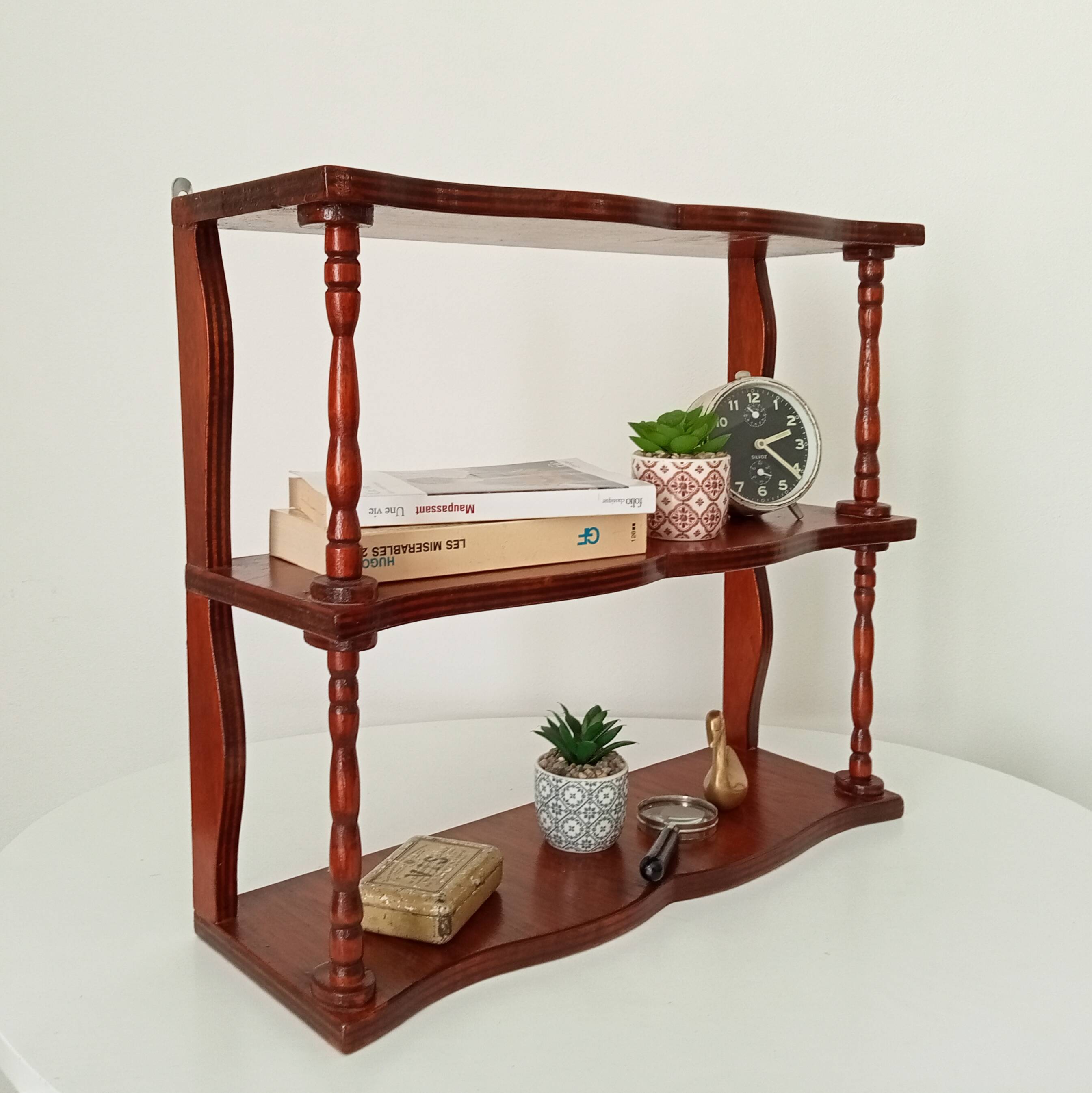 Vintage turned wood wall shelf