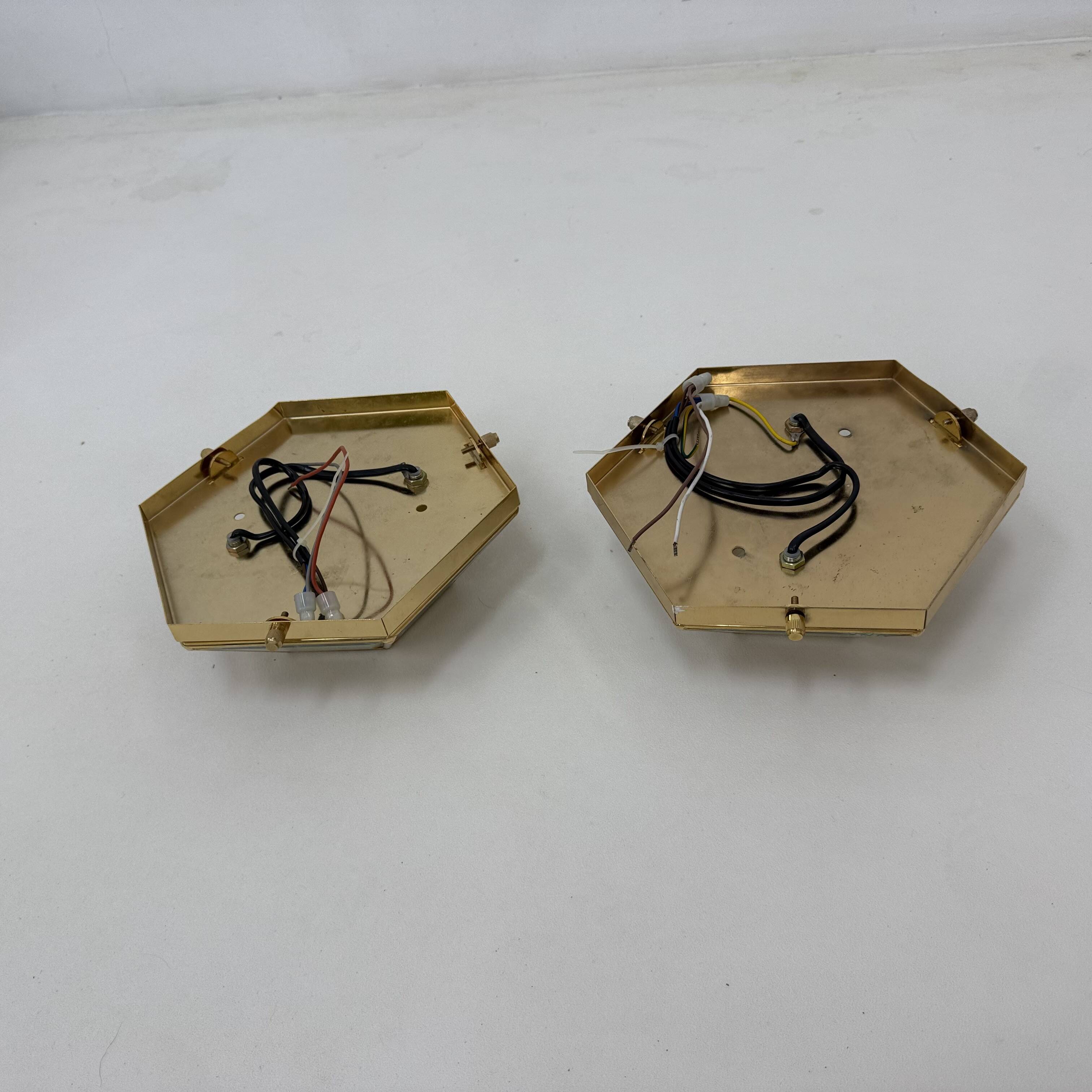 Set of 2 hexagonal wall lamps by Sothis, Italy 1980s