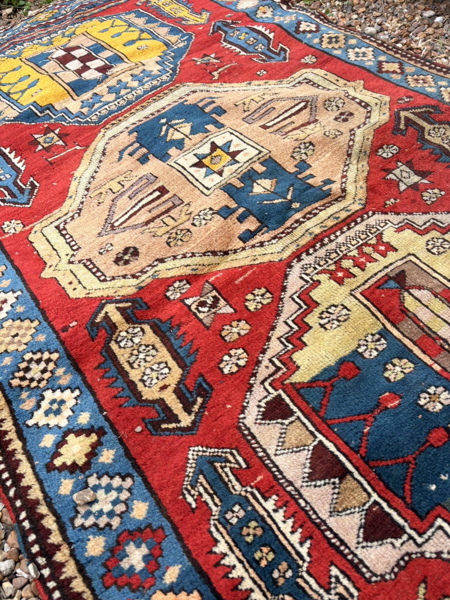 Vintage Caucasian Kazak carpet handmade USSR 1950 - wool on wool 255x120