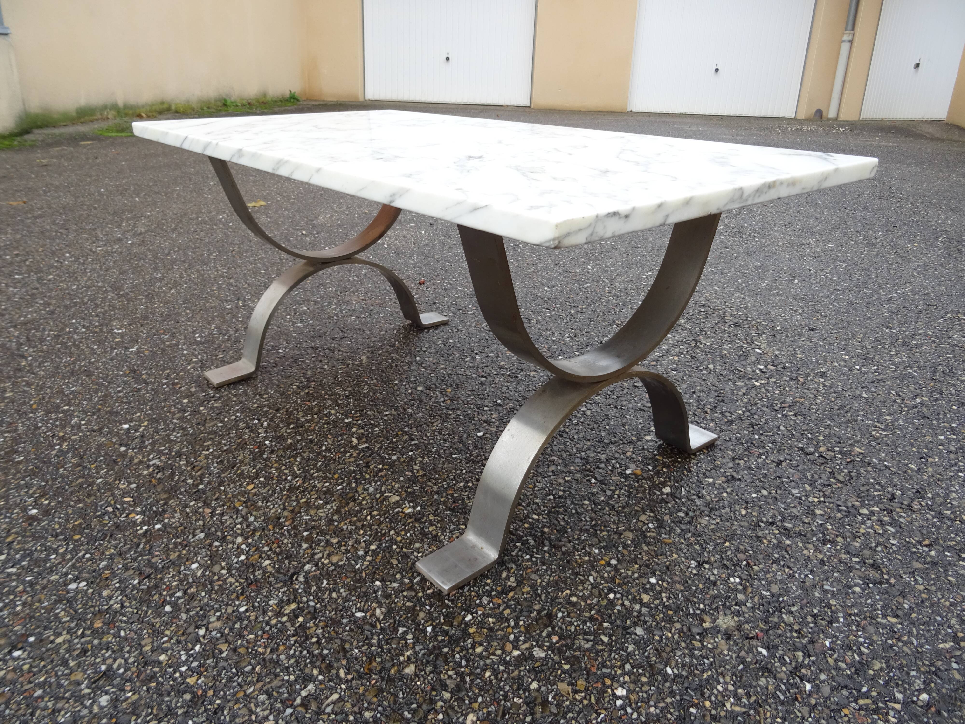 Coffee table in marble and vintage steel design from the 70s