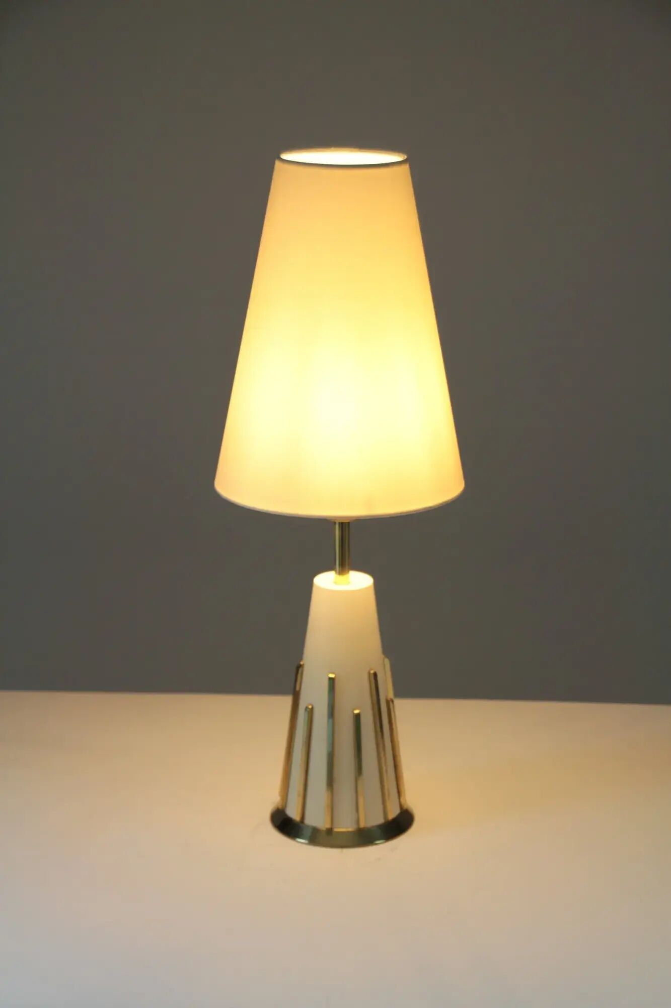 Cream & brass table lamp, Italian modernist, 1950s