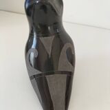 Engraved black ceramic owl signed Mexico