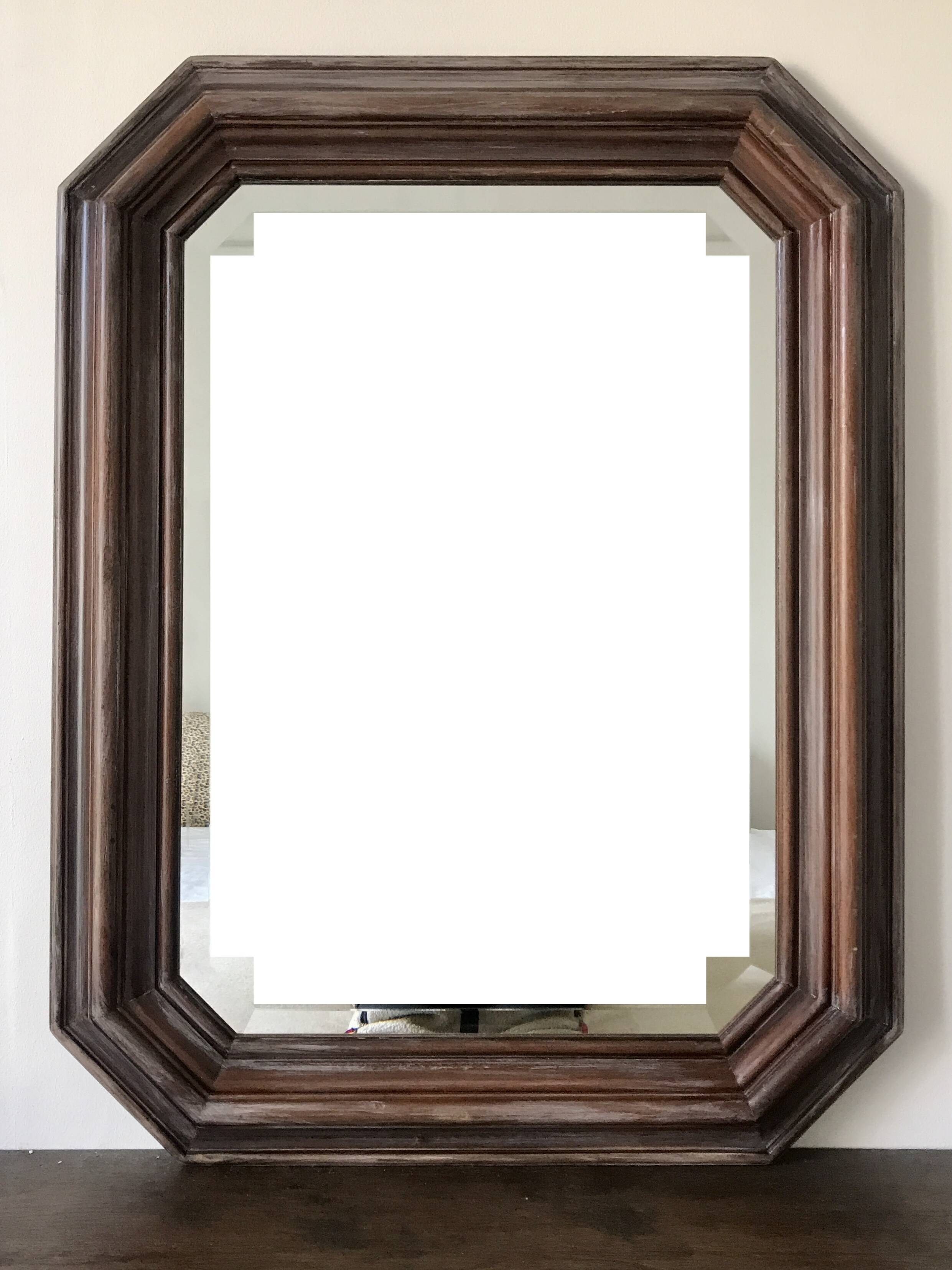 Beveled mirror with molded wooden frame - 87x67 cm