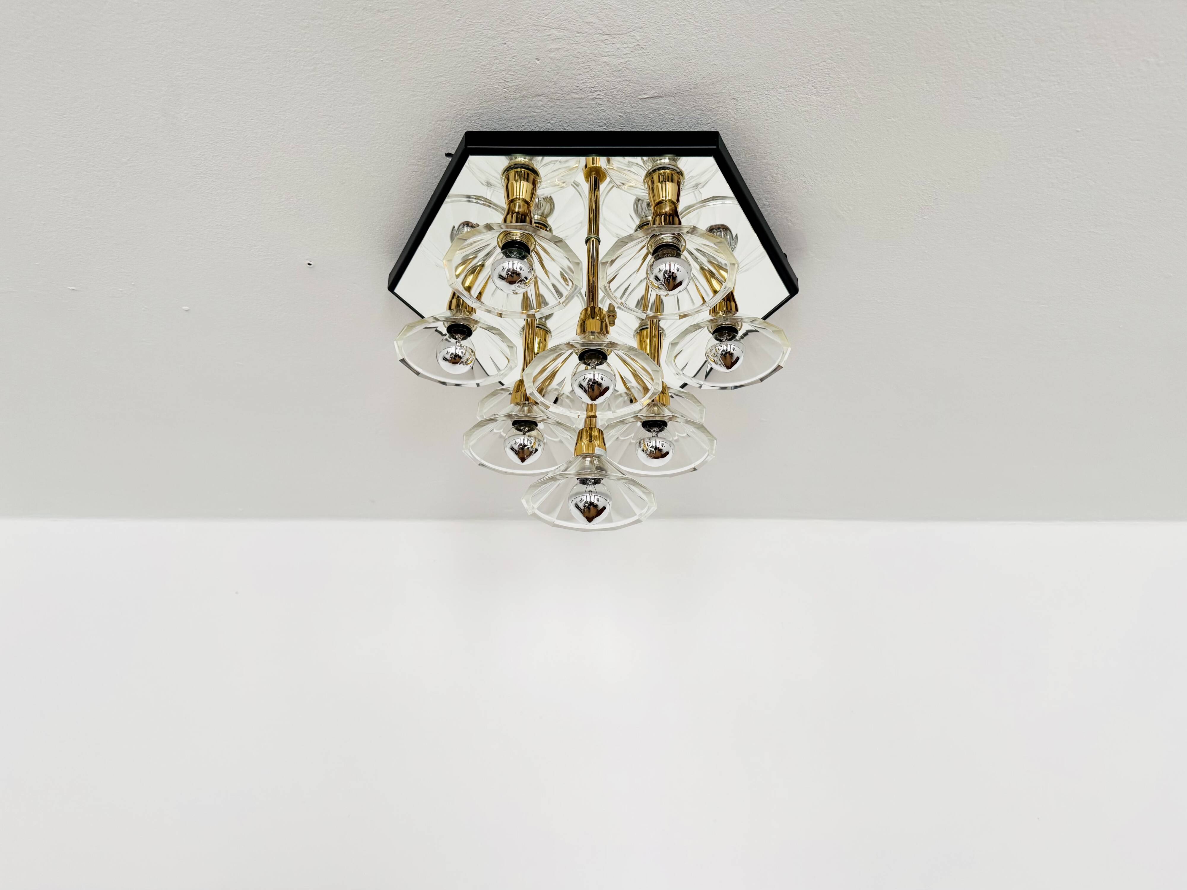 1980s Bicolor Glass Flush Chandelier by F. Fabbian