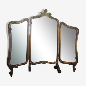 Mirror triptych table style rocaille in gilded wood