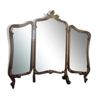 Mirror triptych table style rocaille in gilded wood