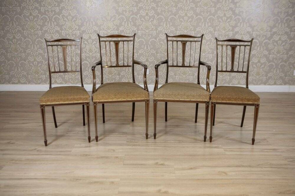 English Sheraton Style Armchairs and Chairs, Late 19th Century, Set of 4