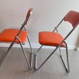 Vintage chrome folding chairs / orange leatherette Soudexvinyl