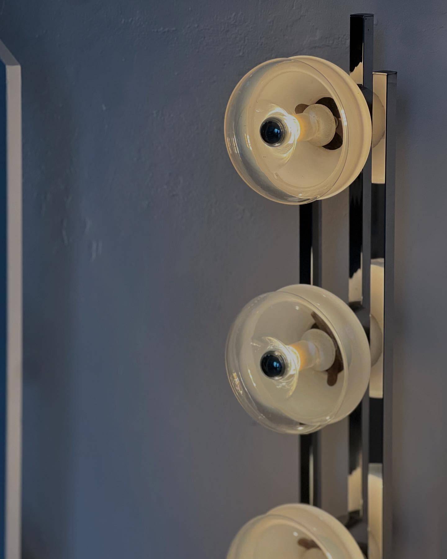 Vintage Italian Floor Lamp in Chromed Metal and Glass with Three Faded Shades