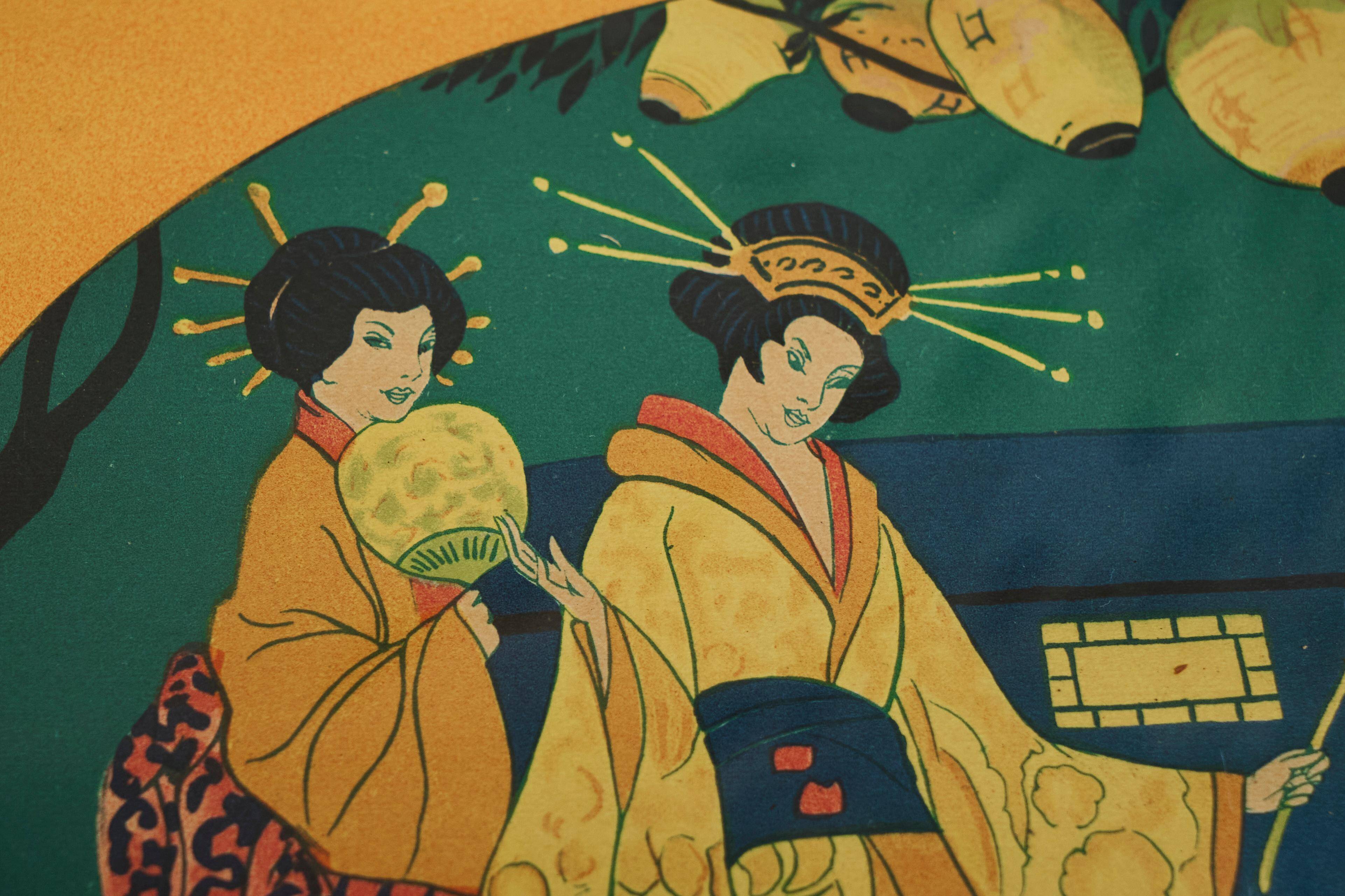 Art Deco Japanese-themed wooden and glass plateau, 1940s.