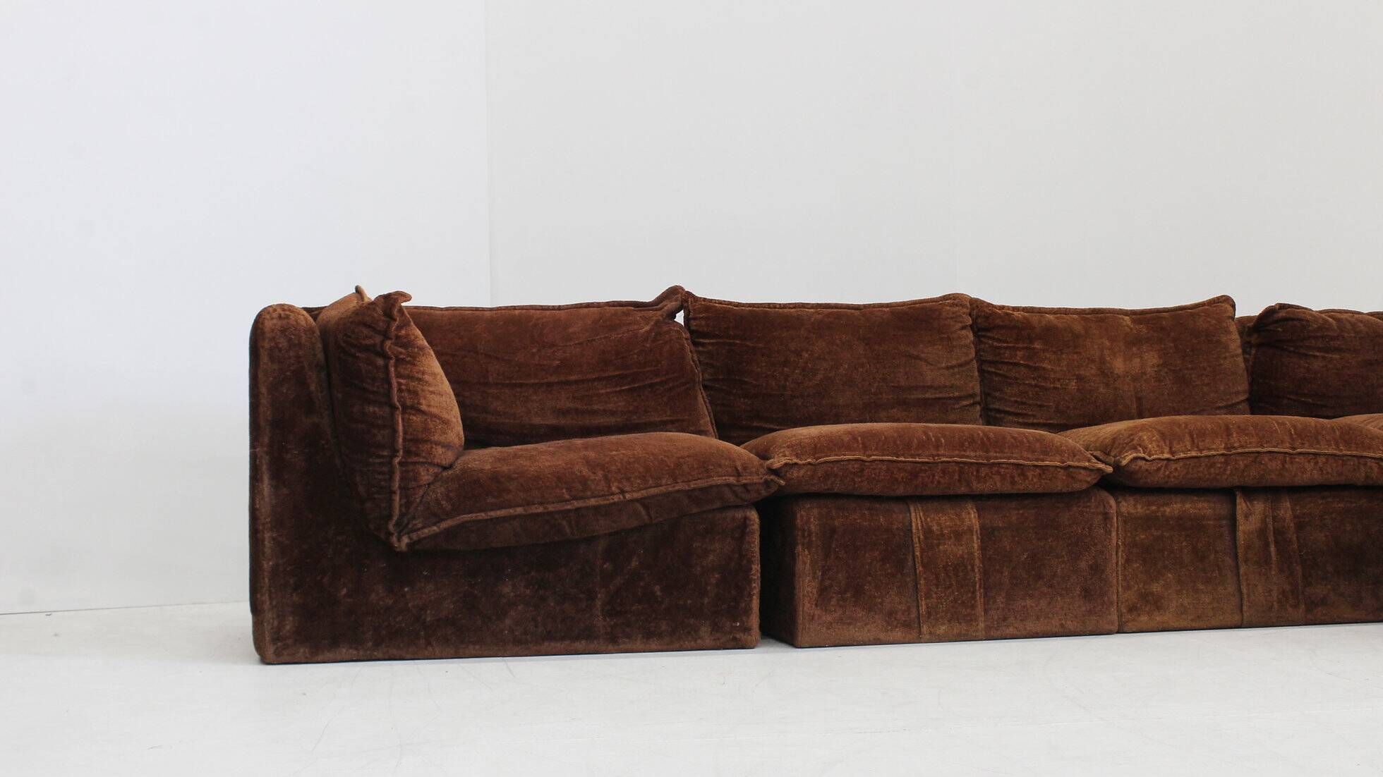 Vintage modular sofa brown velvet Italy 1970s