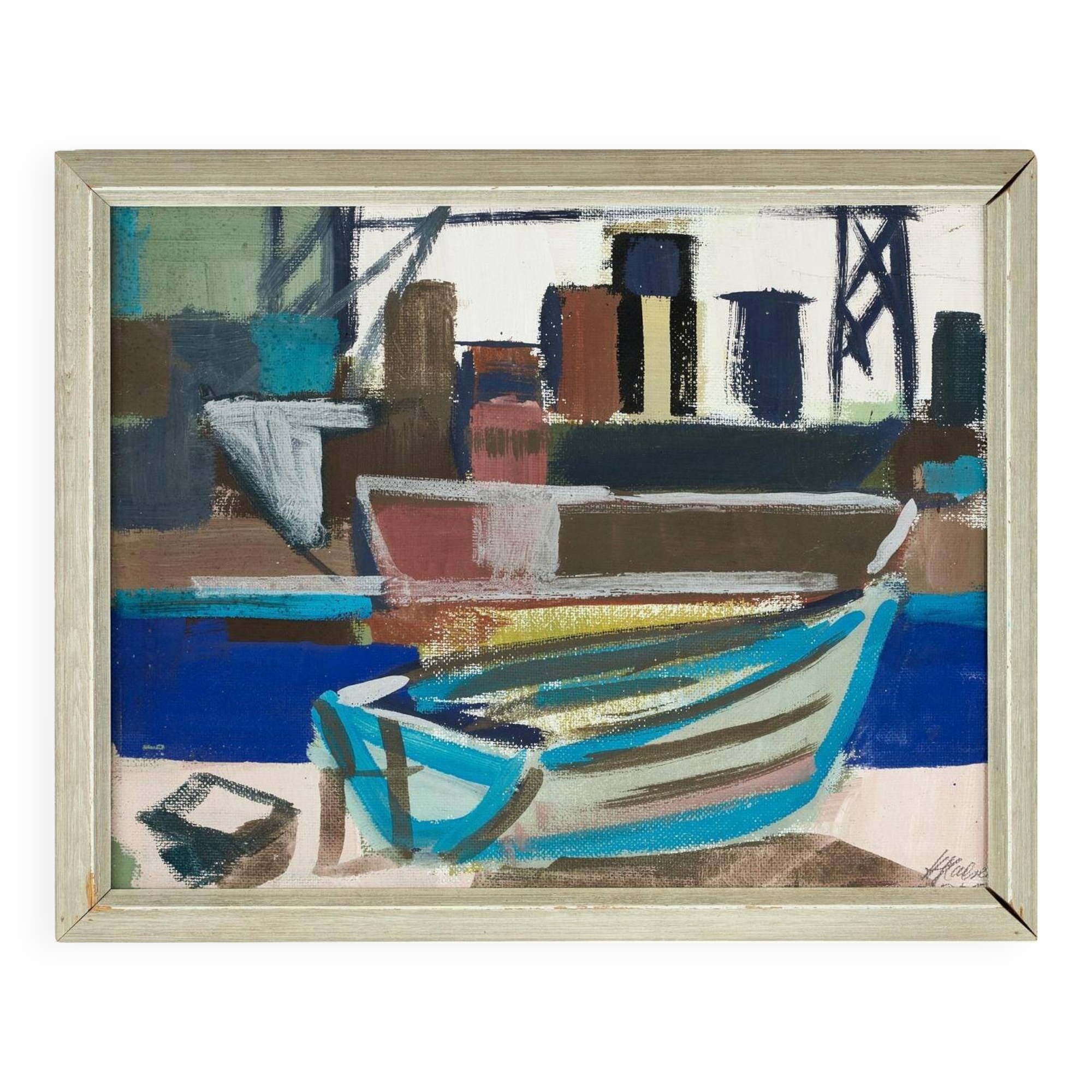 Swedish Oil on Panel – “Harbour Motif with Boats” by Hannes Glaeser