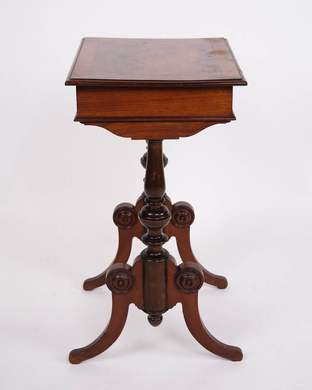 Antique side table with drawer - hand polished mahogany - turned legs - year 1880s