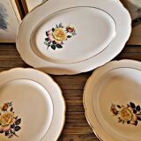 Gien Gardanne dishes, pink and yellow (1 oval, 2 round ones, one of which is hollow)