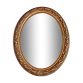 Old oval mirror beveled wooden frame & gilded stucco 50x40 cm 1900