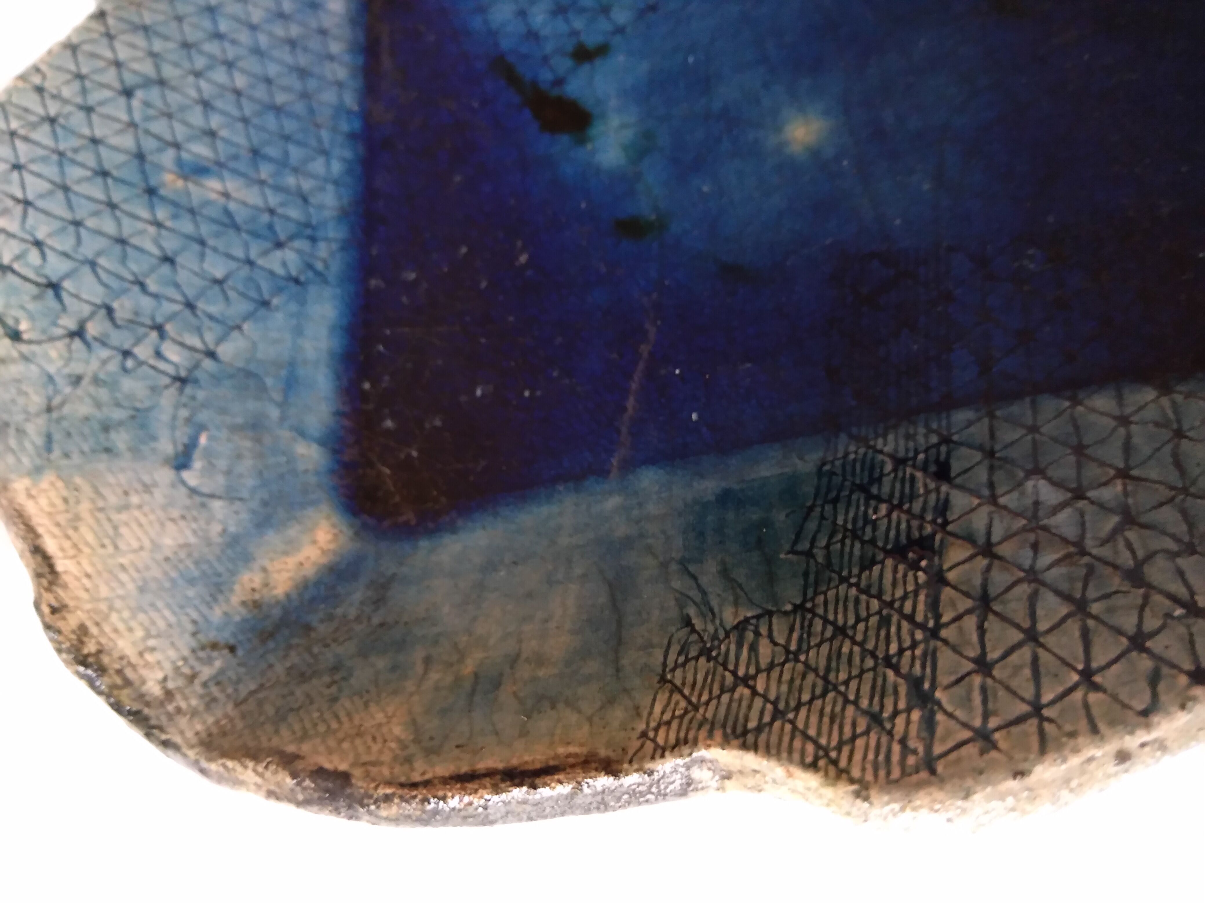 Vide poche Raku bleu indigo en céramique émaillée française