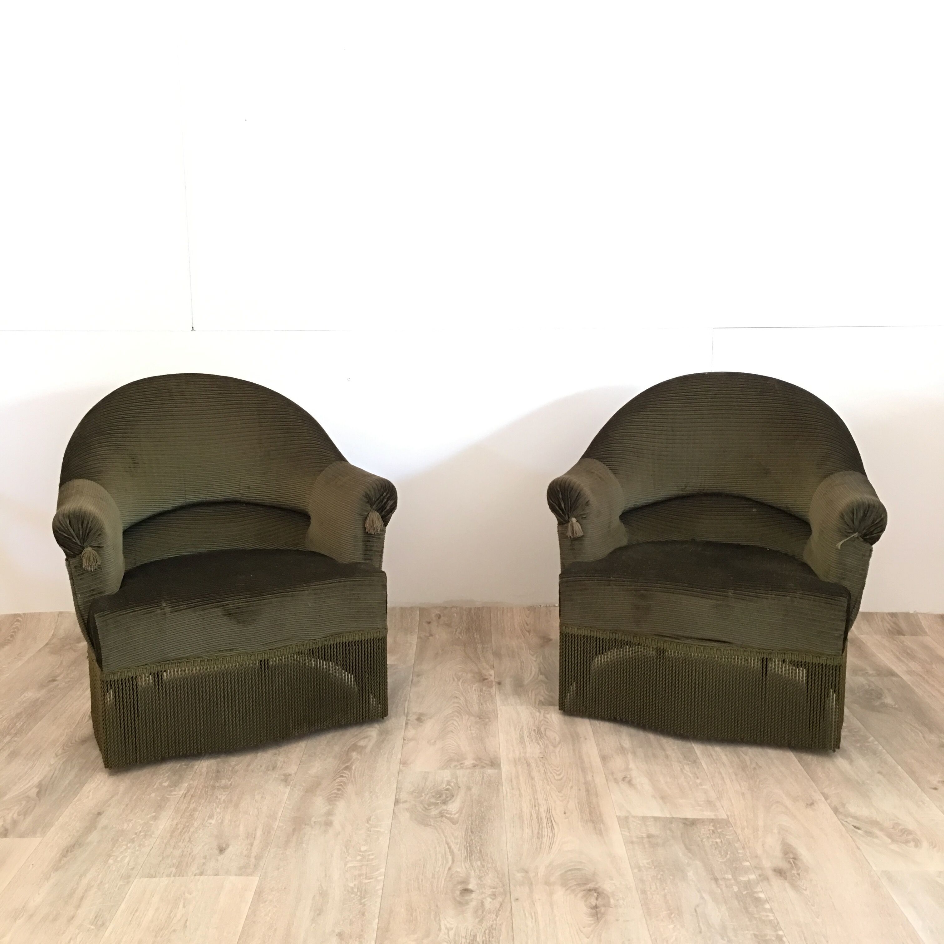 Pair of Toad green velvet armchairs