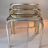 3 vintage golden nesting tables with smoked glass.