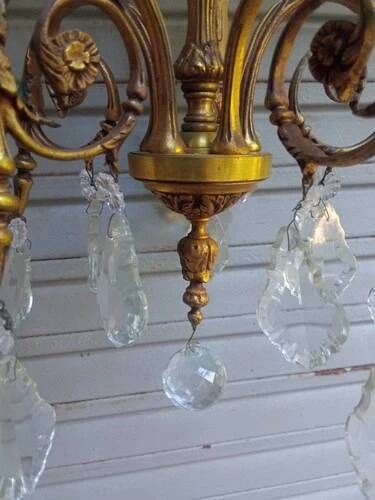 Antique gilded bronze and crystal chandelier with 5 lights / working condition l. gau?