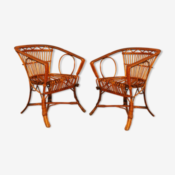 Pair of armchairs rattan 1950 s