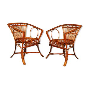 Paire de fauteuils rotin