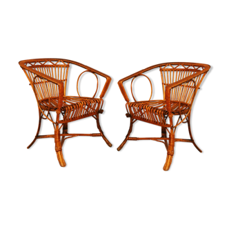 Pair of armchairs rattan 1950 s