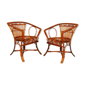 Paire de fauteuils rotin 1950s